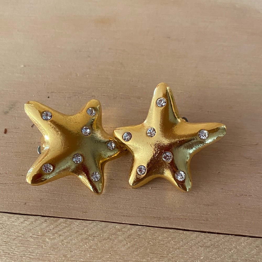 80s Piscitelli Gold star clip statement sunglasses with Rhinestones